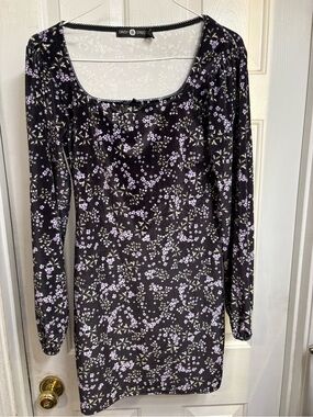 Daisy Street Black Floral Long Sleeve Mini Dress